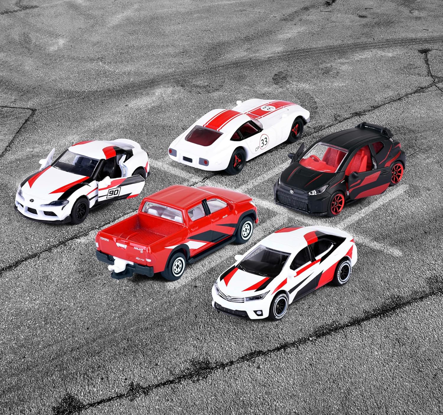 Majorette Toyota Racing Toy Cars (Gift Set of 5 Cars) - Metal Model Cars with Freewheel and Suspension, Each 7.5 cm, Car Toy for Children from 3 Years