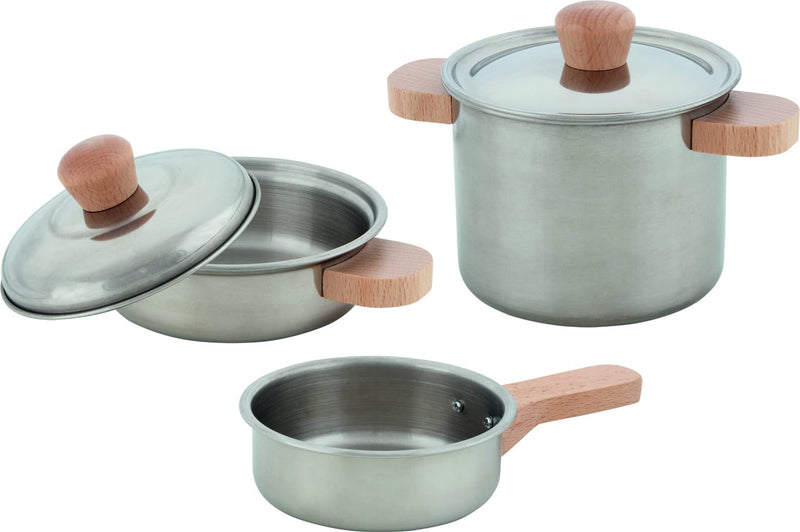 Goki 51509 Cooking Set Star Kitchen 5-Piece Large and Small Pot with Lid and Pan for Children's Kitchen and Shop