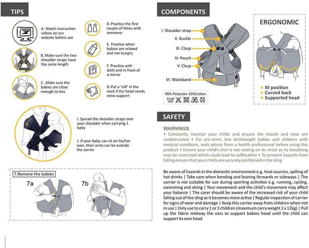 MiniMonkey - Baby Twin Carrier Black