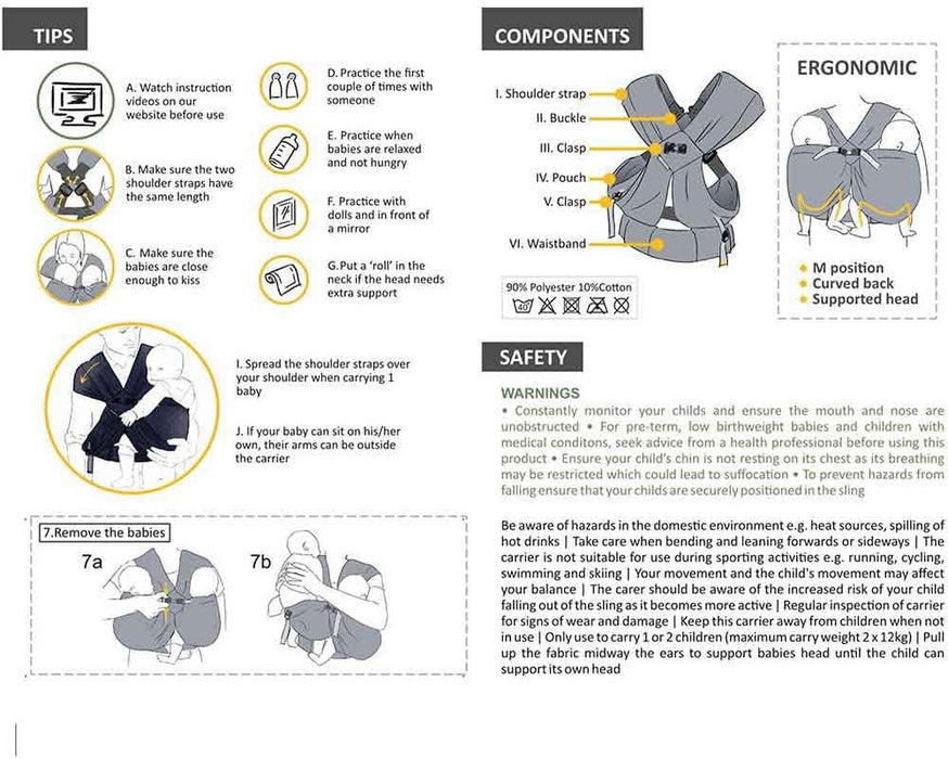 MiniMonkey - Baby Twin Carrier Black