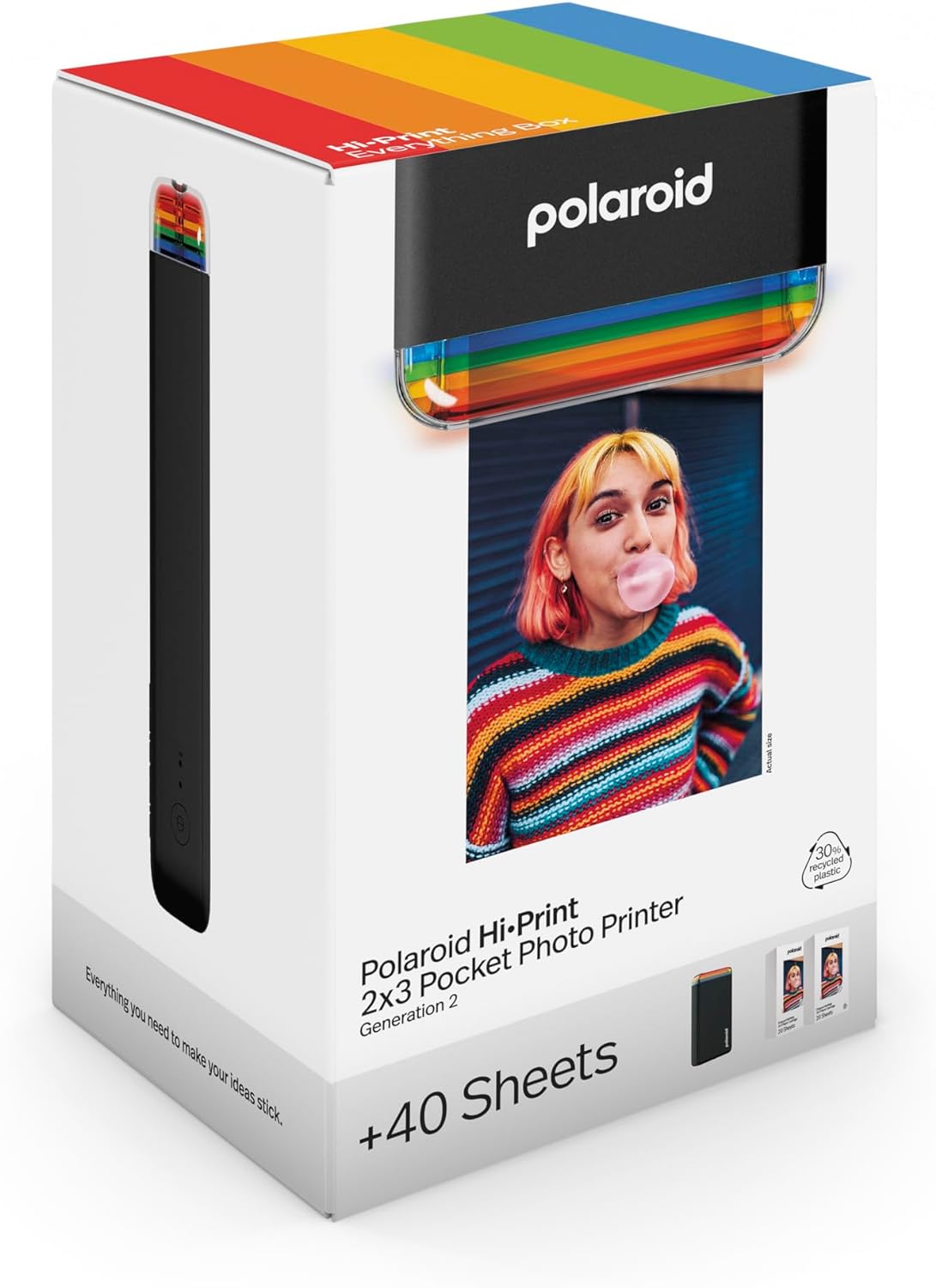 Polaroid Bundle Hi-Print+Paper - 2nd Generation - Bluetooth Connected 2x3 Pocket Photo, Dye-Sub Printer, Negro, Impresora y película