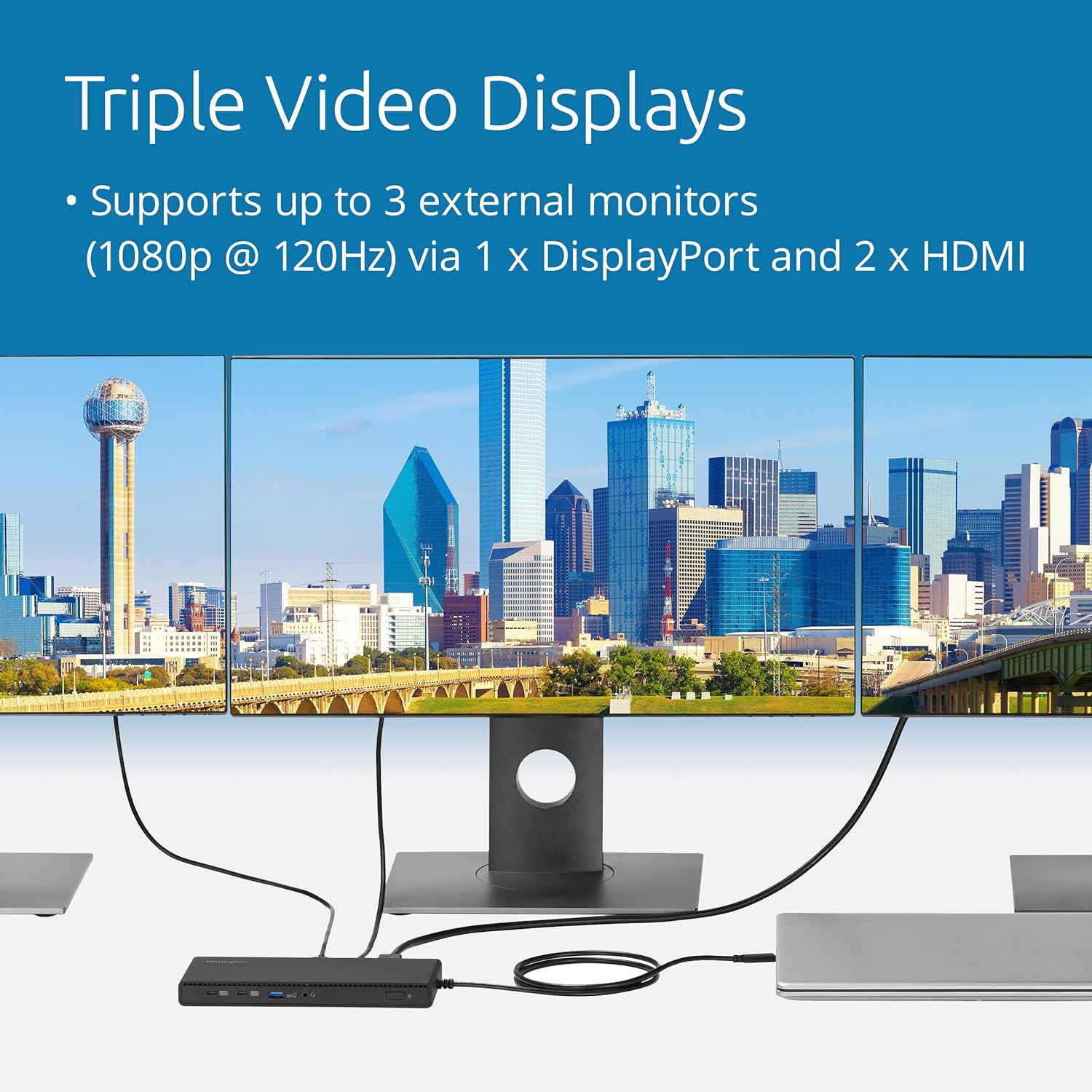 Kensington SD4842P USB-C Triple Video HD (1080p @ 120Hz) Docking Station, Up to 100W Power Delivery, 5 x Plug and Charge USB Ports, Made From 73% Post-Consumer Recycled Content (K32810EU