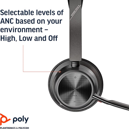 Poly - Voyager Focus 2 UC USB-C Headset (Plantronics) - Bluetooth Dual-Ear (Stereo) Headset with Boom Mic - USB-C PC/Mac Compatible - Active Noise Canceling - Works with Teams, Zoom & more