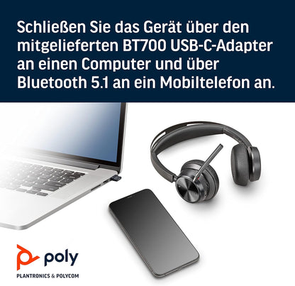 Poly - Voyager Focus 2 UC USB-C Headset (Plantronics) - Bluetooth Dual-Ear (Stereo) Headset with Boom Mic - USB-C PC/Mac Compatible - Active Noise Canceling - Works with Teams, Zoom & more