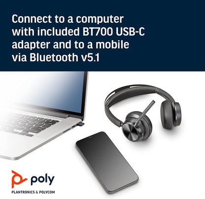 Poly - Voyager Focus 2 UC USB-C Headset (Plantronics) - Bluetooth Dual-Ear (Stereo) Headset with Boom Mic - USB-C PC/Mac Compatible - Active Noise Canceling - Works with Teams, Zoom & more