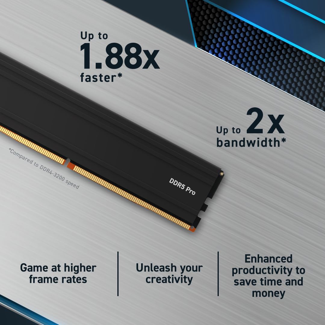 Crucial Pro DDR5 RAM 48GB Kit (2x24GB) 6000MHz, Intel XMP 3.0, Computer Memory (PC) - CP2K24G60C48U5 6000MHz 48GB Kit (2x24GB)