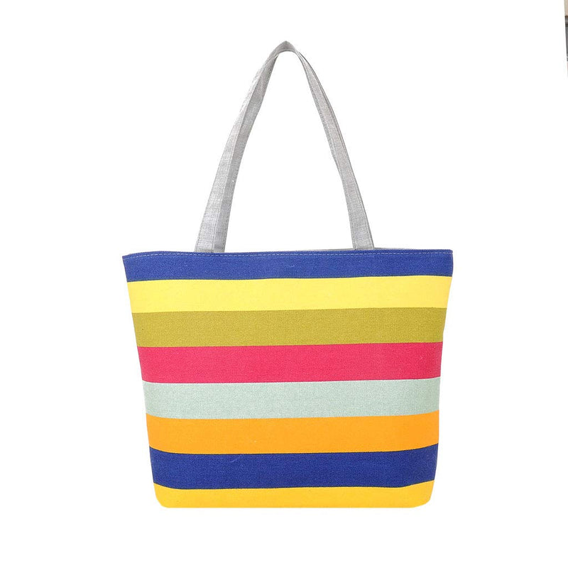 BIGbirdyi Shoulder Bags, Summer Beach Shoulder Bag Handbag Fashion Strips Canvas Shopping Tote Zipper Large Capacity for Women - Section Three