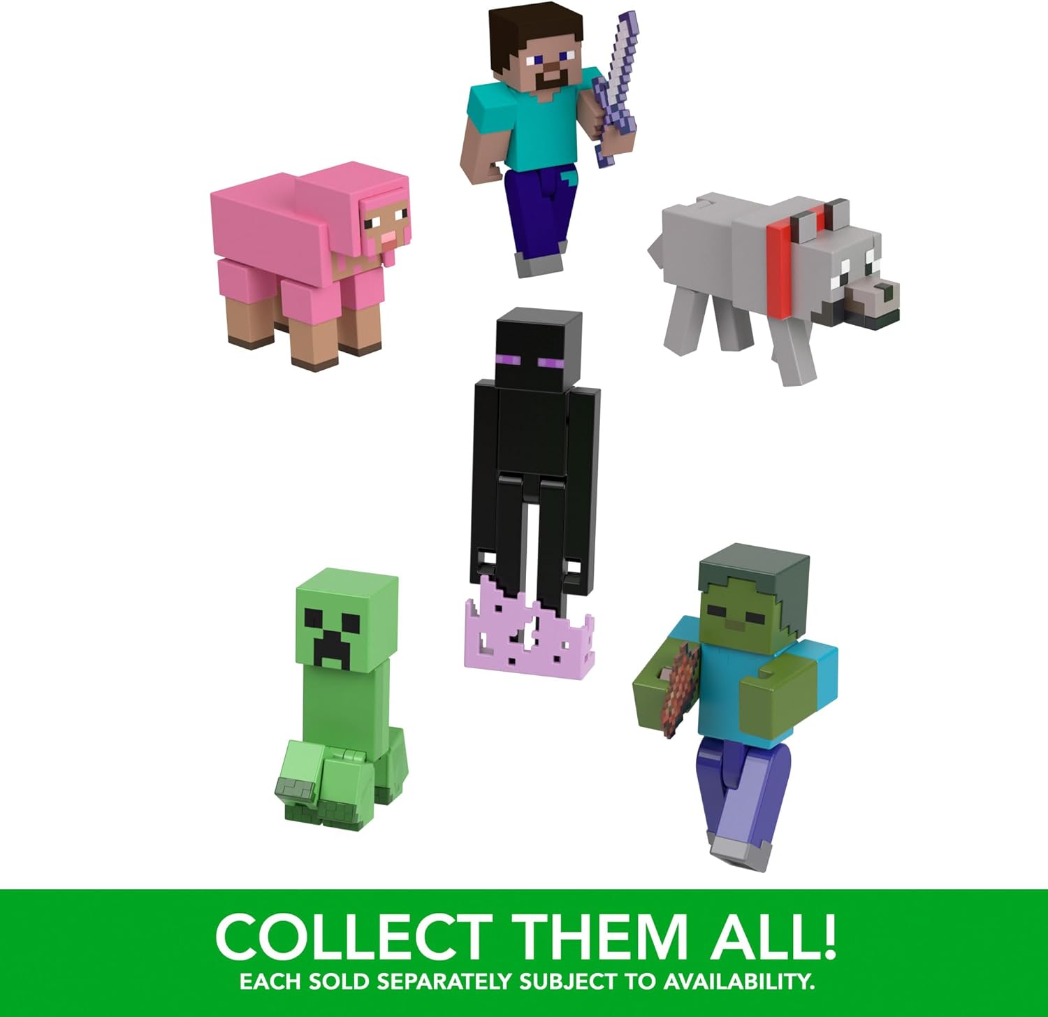 Minecraft Action Figures & Accessories Collection, 3.25-in Scale with Pixelated Design (Characters May Vary), HTL80