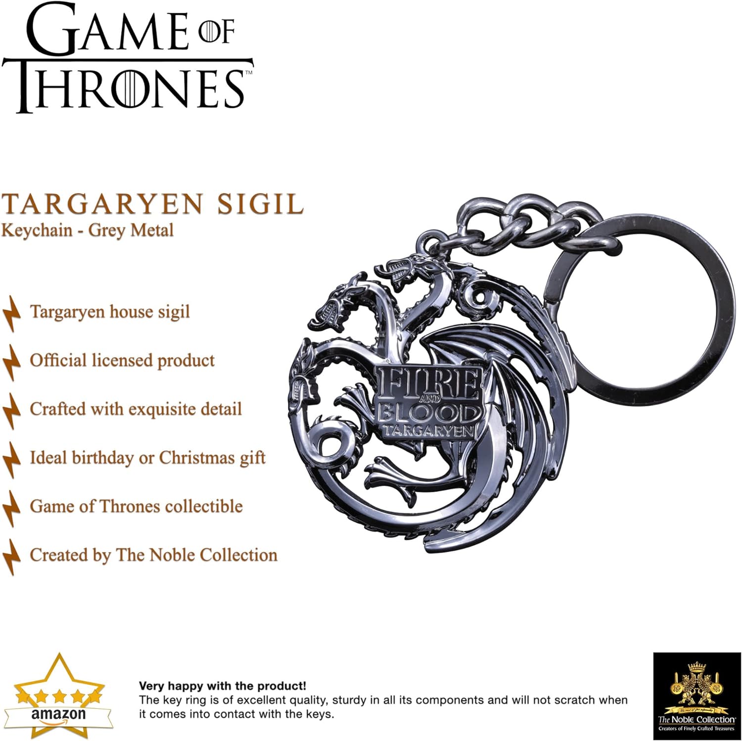 De elegante collectie Targaryen Sigil sleutelhanger (Gun Metal