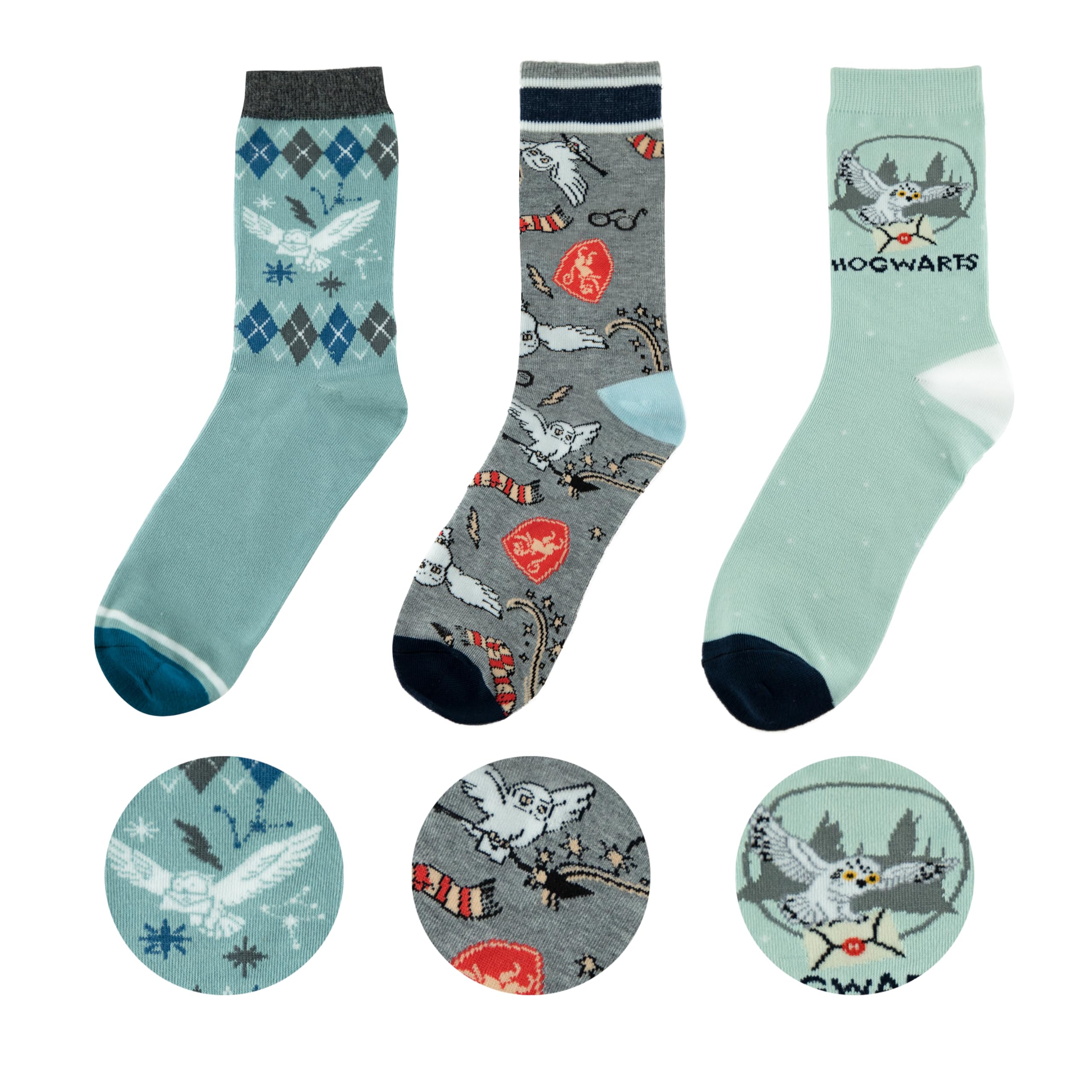 Cinereplicas Harry Potter - Set of 3 Hedwig Socks One Size - Official Licence, Multicoulor, 35-45