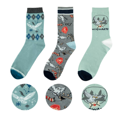 Cinereplicas Harry Potter - Set of 3 Hedwig Socks One Size - Official Licence, Multicoulor, 35-45