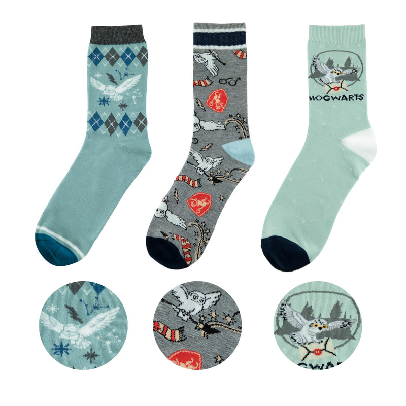Cinereplicas Harry Potter - Set of 3 Hedwig Socks One Size - Official Licence, Multicoulor, 35-45
