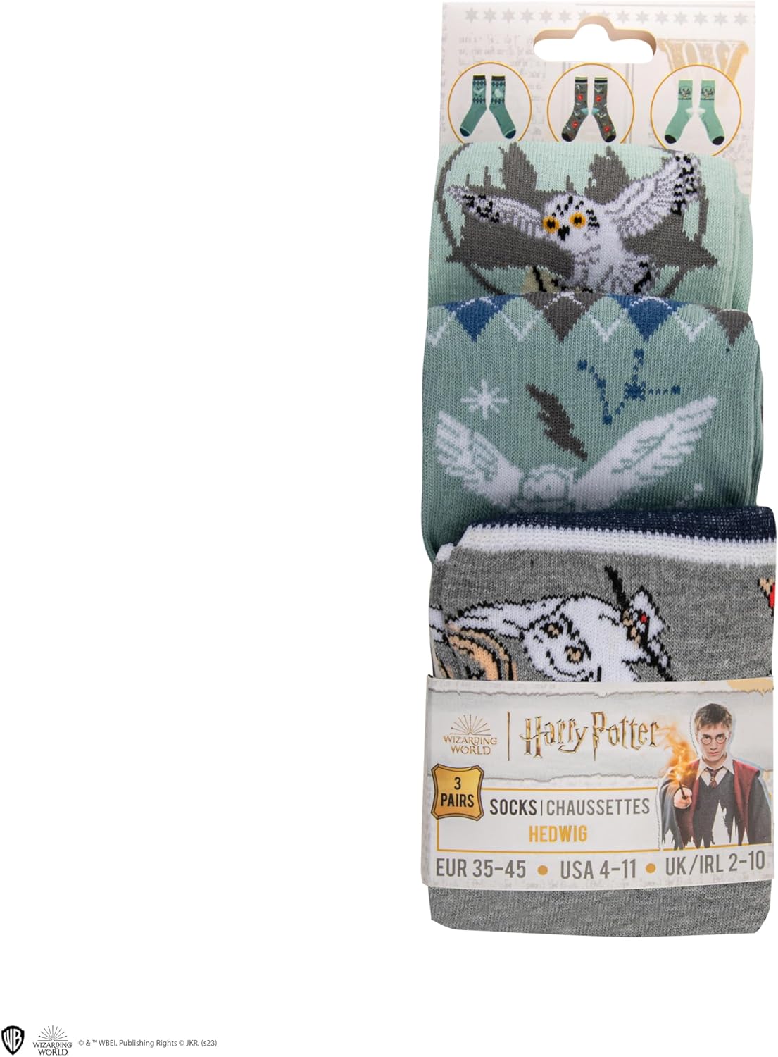 Cinereplicas Harry Potter - Set of 3 Hedwig Socks One Size - Official Licence, Multicoulor, 35-45