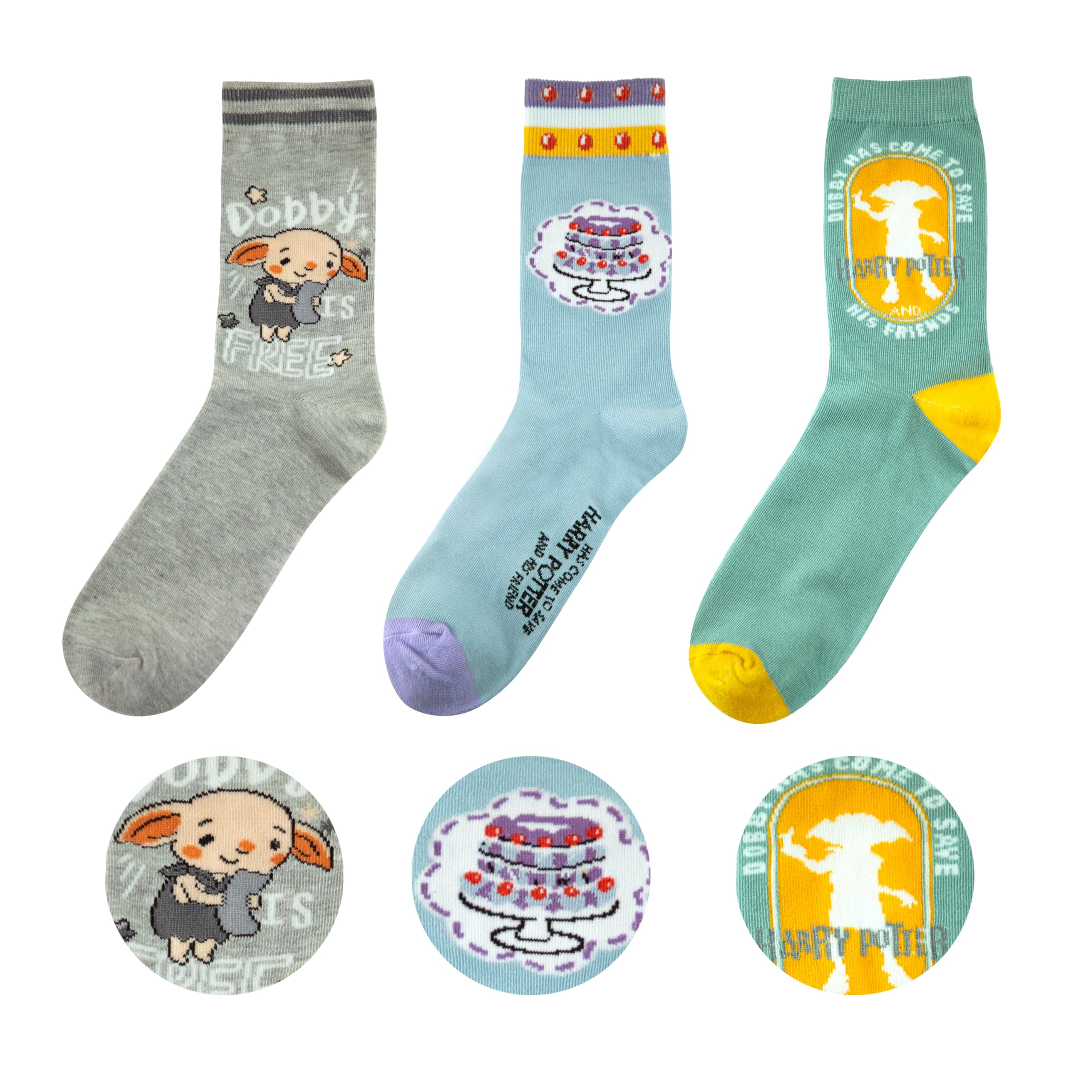 Cinereplicas Harry Potter – Set of 3 Pairs of Dobby Socks One Size – Official Licensed, Multicoloured, 35-45