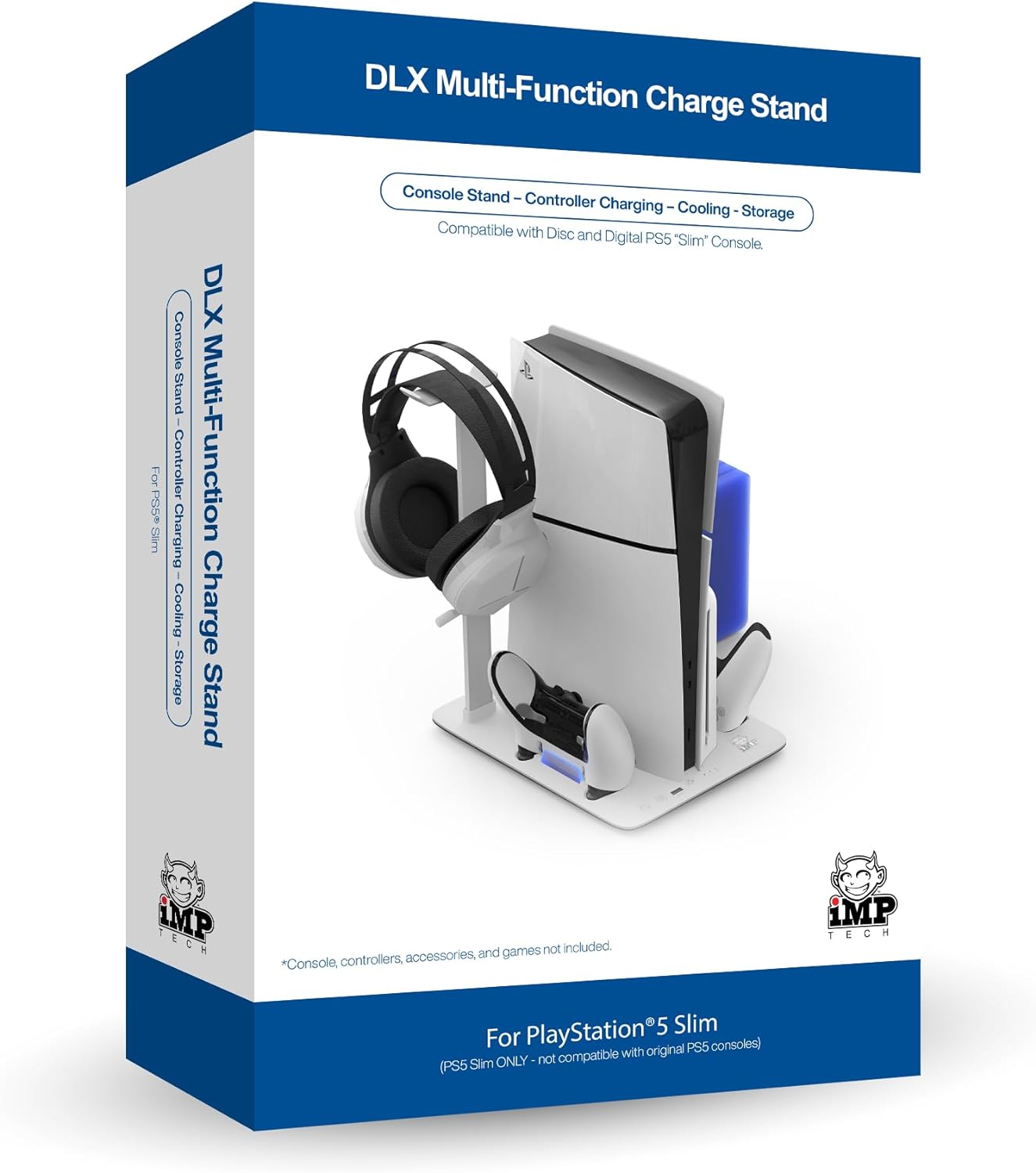 Imp Gaming DLX Twin Charging Tower With Cooling Fans & Game Storage Stand PlayStation 5 Slim PlayStation 5 Slim Black and White