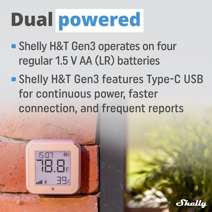 Shelly H&T Gen 3 Mocha | 2er Pack |Wi-Fi und Bluetooth Temperatur&Luftfeuchtigkeitssensor | Hausautomation | Kein Hub erforderlich | Lange Batterielebensdauer | Wandmontierbar