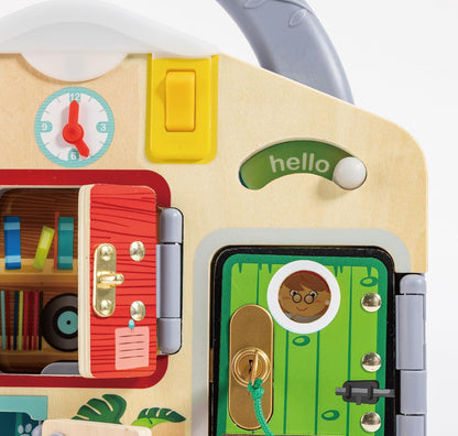 Hape Lock & Learn Playboard – Unlocking Adventure, Develop Fine Motor Skills, Includes Latches, Clock & Light, 3Y+