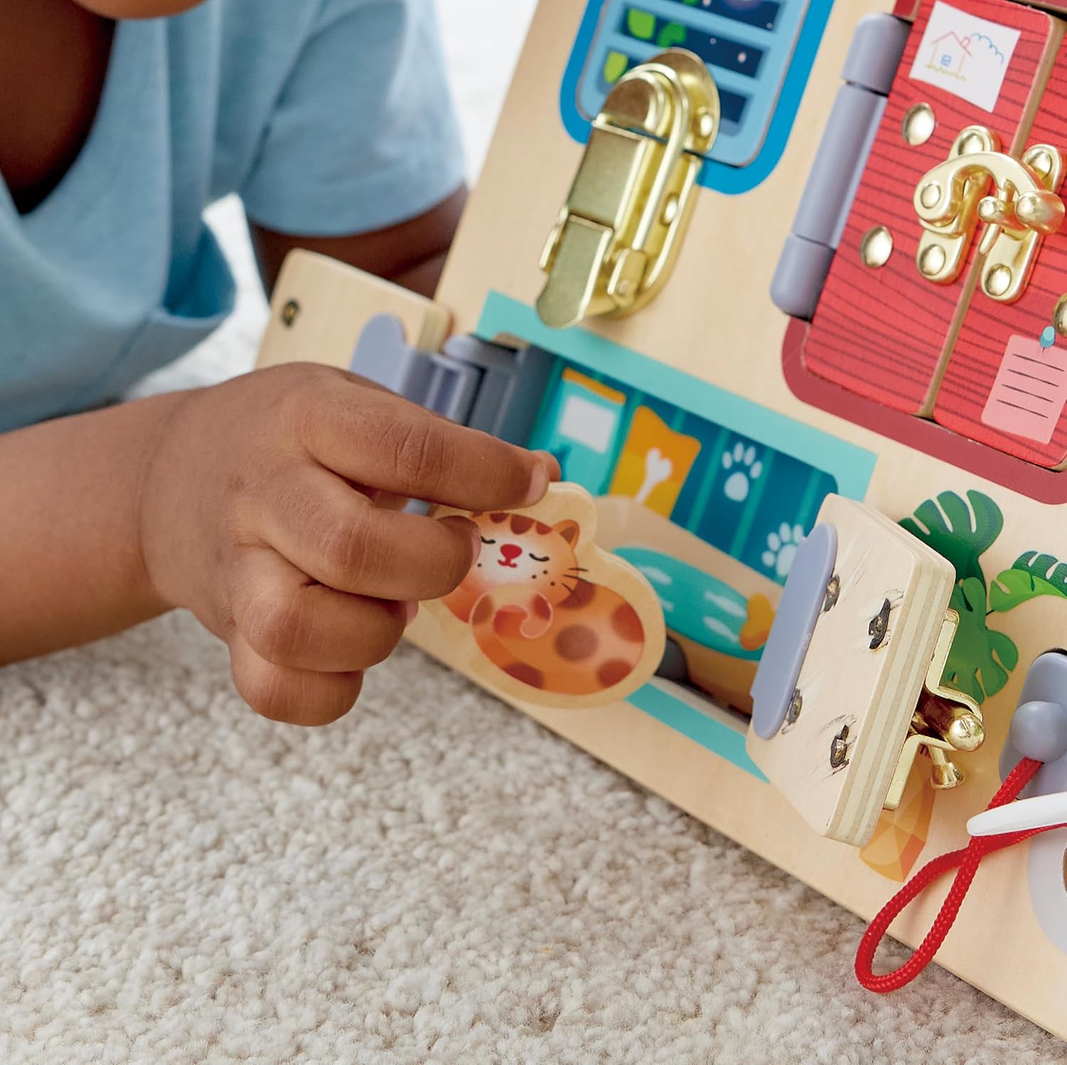 Hape Lock & Learn Playboard – Unlocking Adventure, Develop Fine Motor Skills, Includes Latches, Clock & Light, 3Y+
