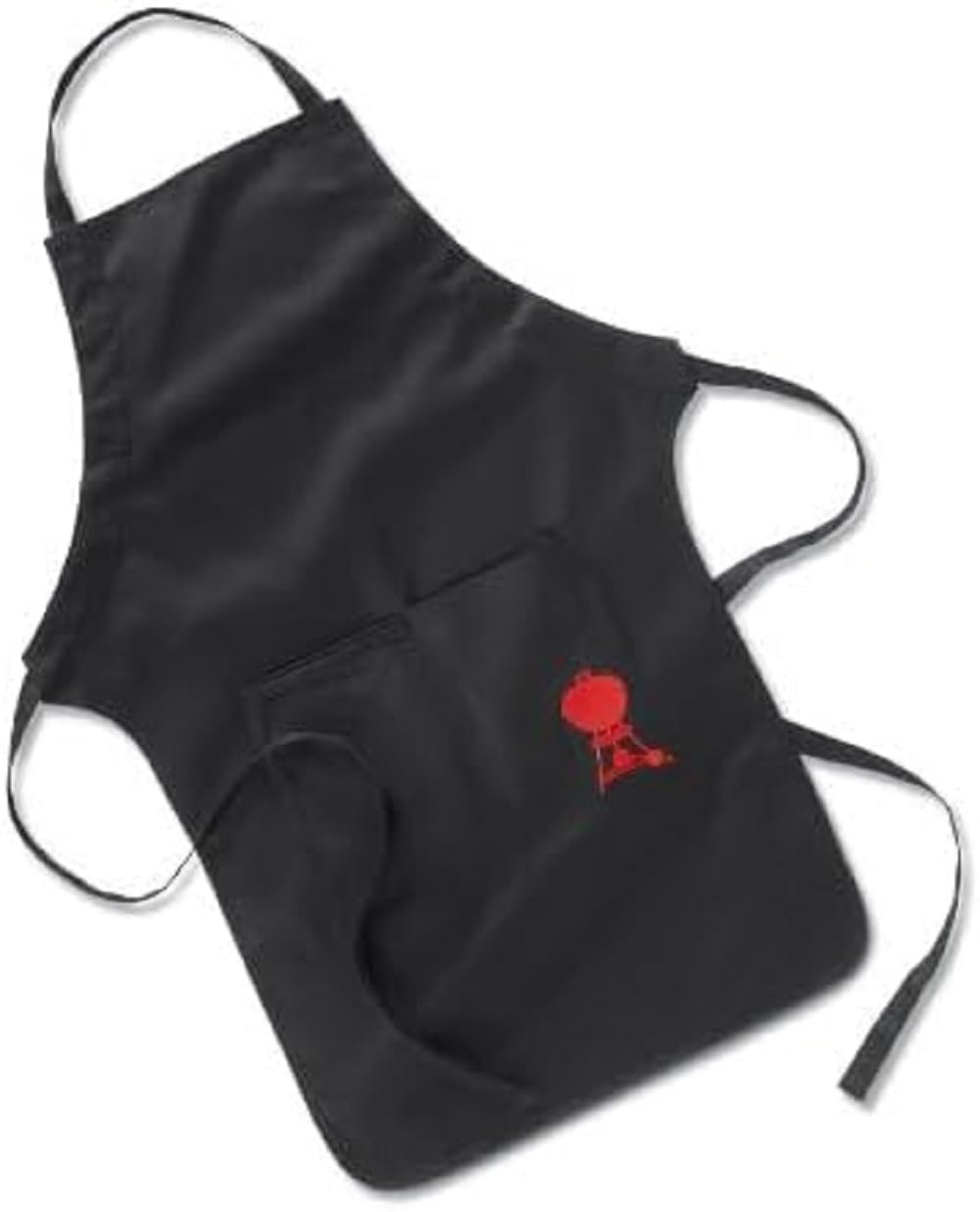 Weber Delantal para barbacoa, largo, con logo rojo de Weber Kettle, tamaño ajustable en el cuello, protege la ropa de las manchas, 100% algodón, lavable en lavadora - Negro (6474