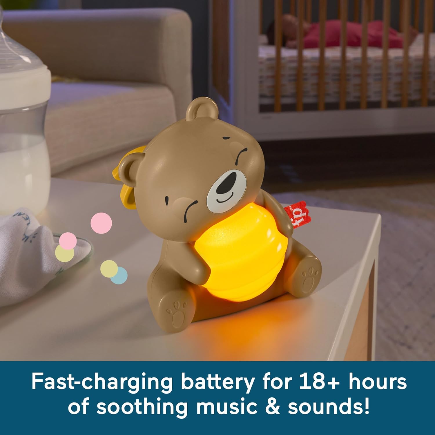 Fisher Price Beary Soothing Portable Baby Sound Machine with Night Light & Customizable Timer for Newborns, HRB18