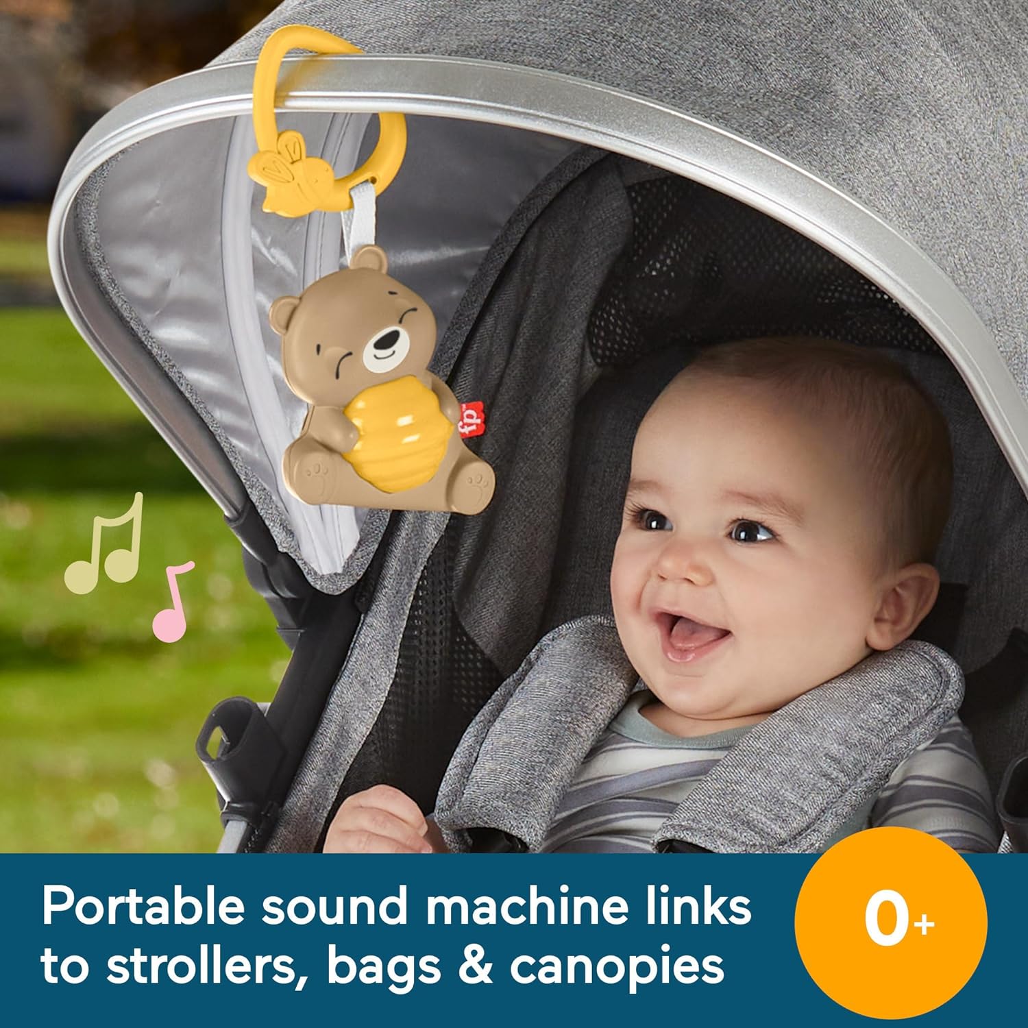 Fisher Price Beary Soothing Portable Baby Sound Machine with Night Light & Customizable Timer for Newborns, HRB18