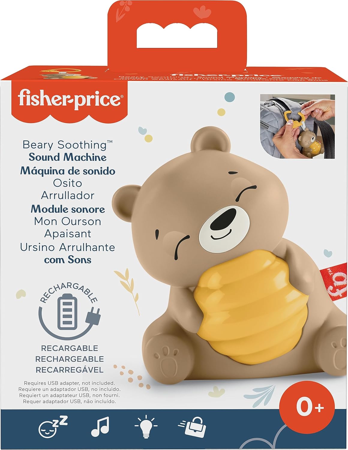 Fisher Price Beary Soothing Portable Baby Sound Machine with Night Light & Customizable Timer for Newborns, HRB18