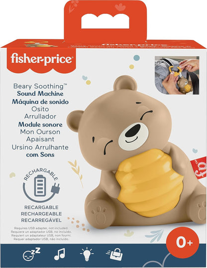 Fisher Price Beary Soothing Portable Baby Sound Machine with Night Light & Customizable Timer for Newborns, HRB18