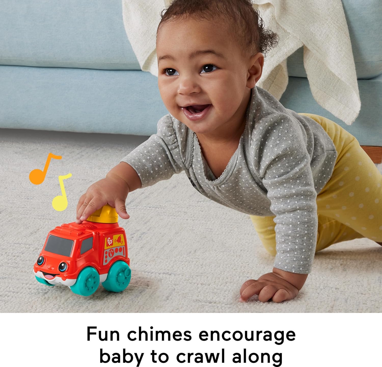 Fisher-Price Baby Toy Chime & Ride Fire Truck Push-Along Vehicle with Fine Motor Activities for Infants Ages 6+ Months