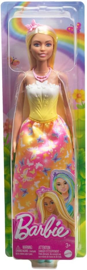 Barbie Royal Doll with Brightly Highlighted Fantasy Hair, Colorful Accessories, Yellow Ombre Bodice and Butterfly-Print Skirt, HRR09