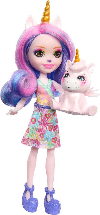Enchantimals Dolls, Sunshine Beach Ulia Unicorn Doll and Pacifica Animal Friend, Small Doll with Removable Skirt and Accessories, Gifts for Kids, HRX84