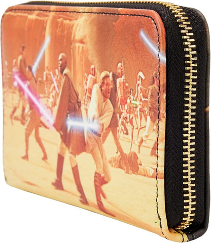 Loungefly Star Wars Episode II Attack of The Clones Scene Zip Around Wallet, Multi, Zip Around Wallet