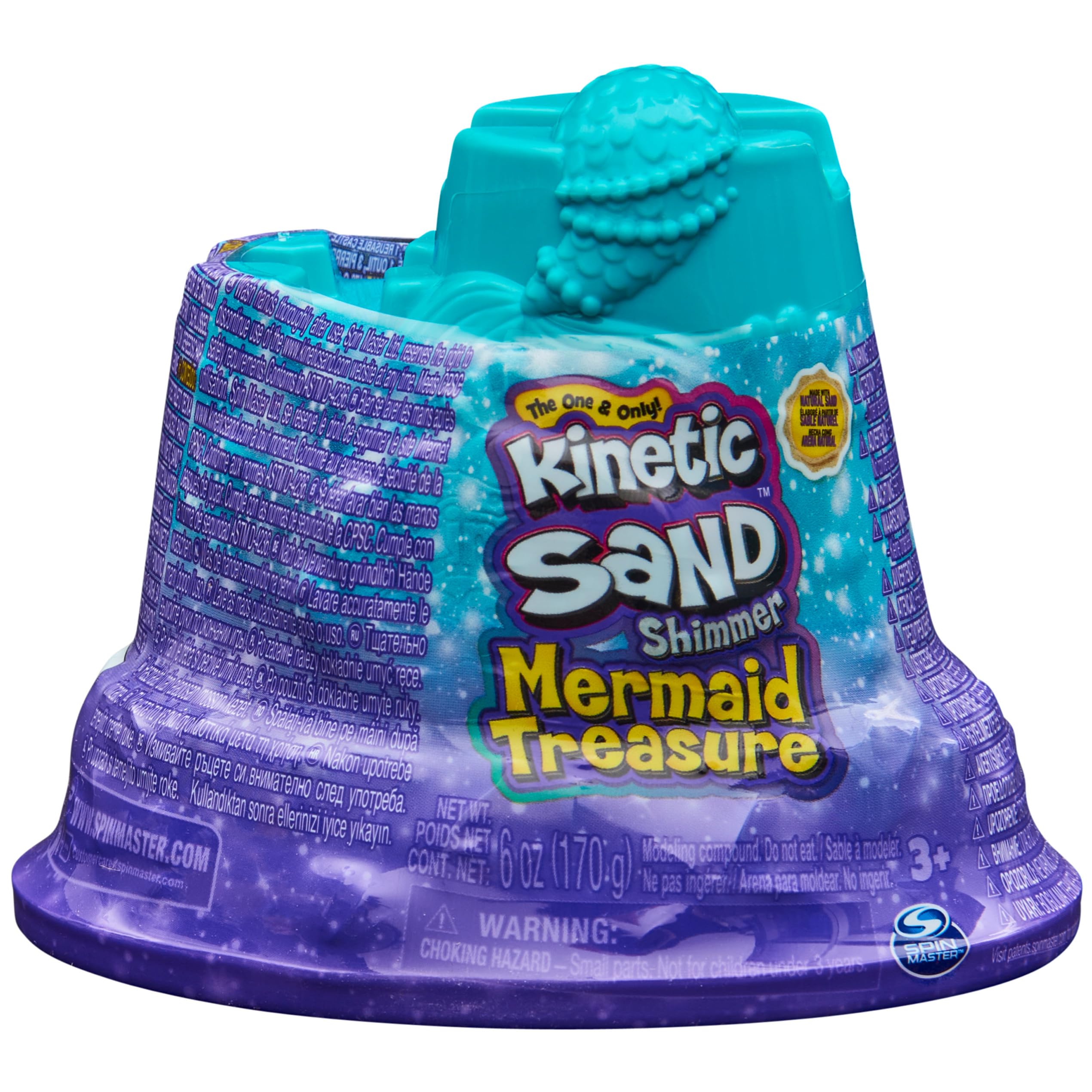 Kinetic Sand, Mini Castello Sirenetta, 170 g di Sabbia Shimmer, Sabbia Magica Viola, 1 formina, 2 accessori e 3 gemme incluse, Giocattoli per Bambini e bambine 3 anni