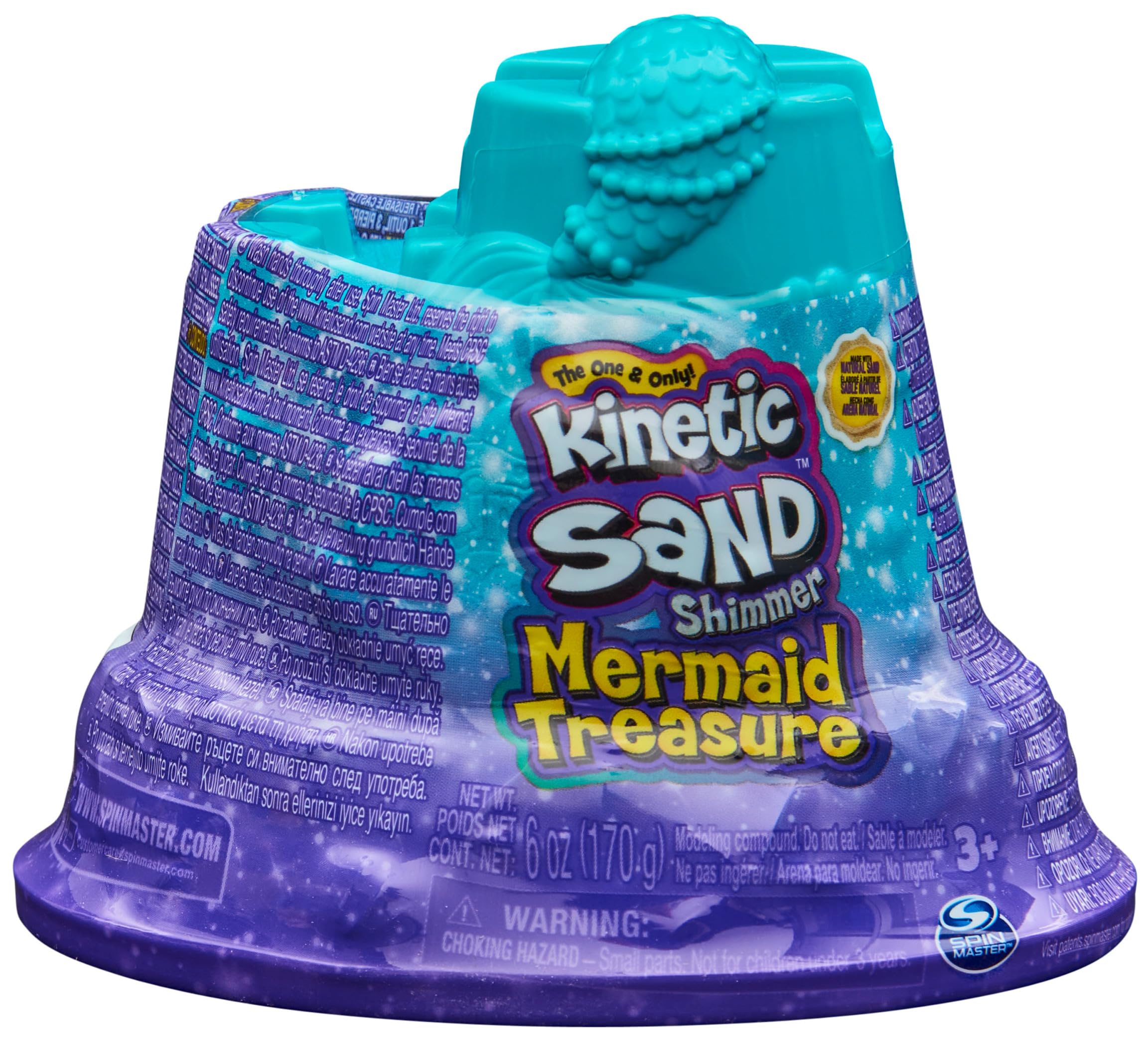 Kinetic Sand, Mini Castello Sirenetta, 170 g di Sabbia Shimmer, Sabbia Magica Viola, 1 formina, 2 accessori e 3 gemme incluse, Giocattoli per Bambini e bambine 3 anni