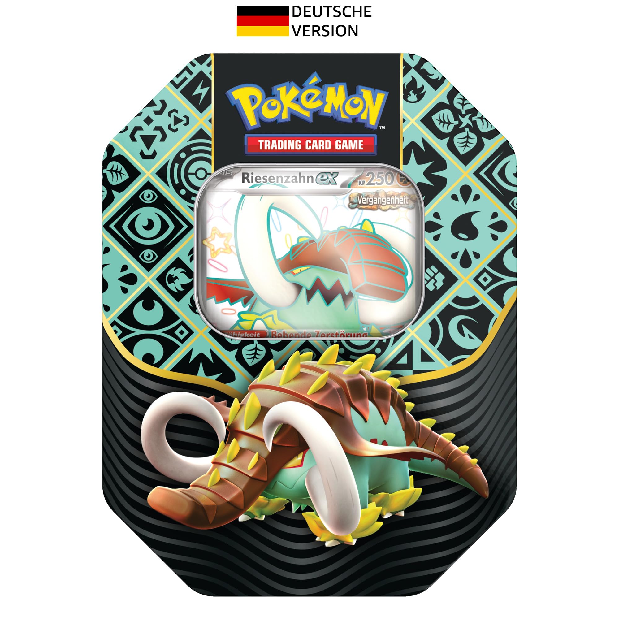 Pokémon-Sammelkartenspiel: Tin-Box Karmesin & Purpur – Paldeas Schicksale – Riesenzahn-ex (1 holografische Promokarte & 4 Boosterpacks)