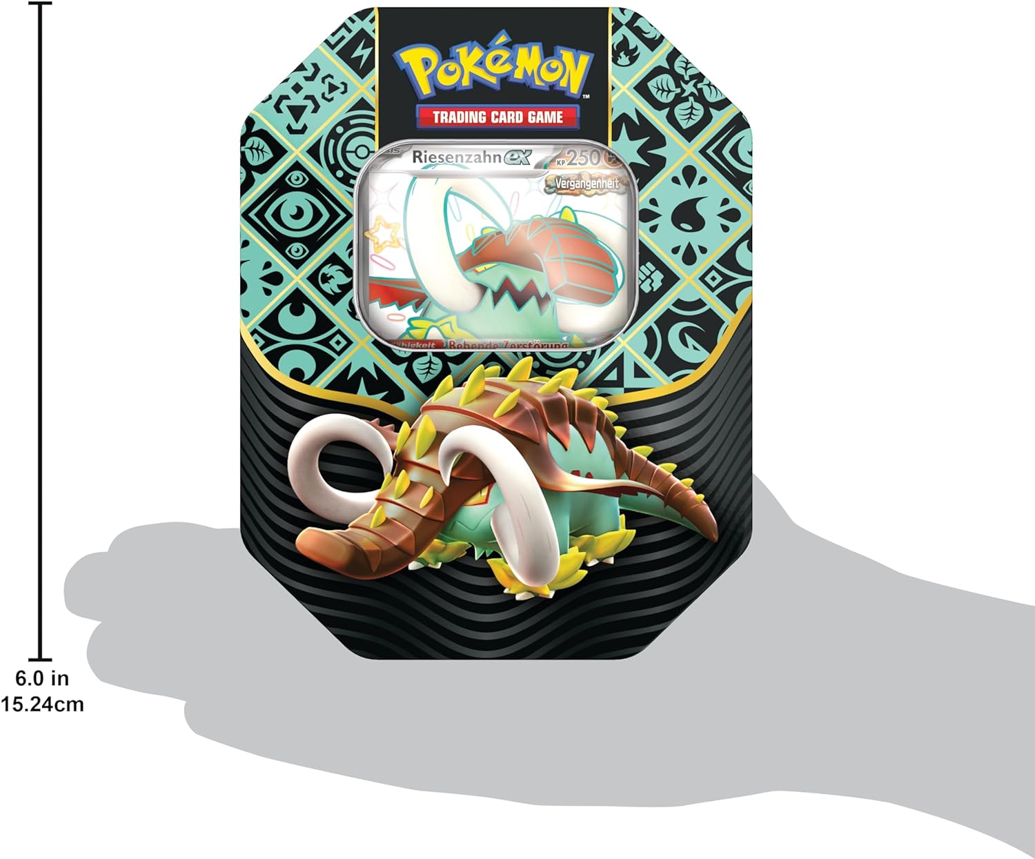 Pokémon-Sammelkartenspiel: Tin-Box Karmesin & Purpur – Paldeas Schicksale – Riesenzahn-ex (1 holografische Promokarte & 4 Boosterpacks)