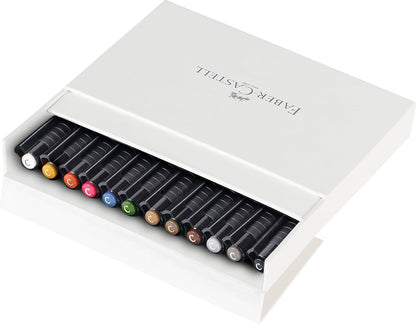 Faber-Castell Pitt Artist Pen Calligraphy Studio Box, Blue,Gold,White,Green,Grey,Pink,Black, 12 Count (Pack of 1)