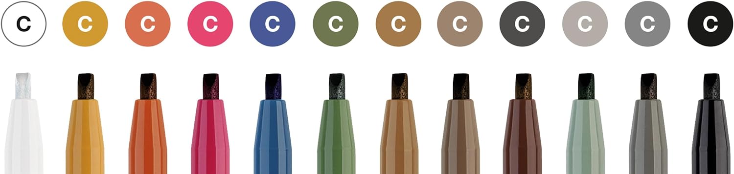 Faber-Castell Pitt Artist Pen Calligraphy Studio Box, Blue,Gold,White,Green,Grey,Pink,Black, 12 Count (Pack of 1)
