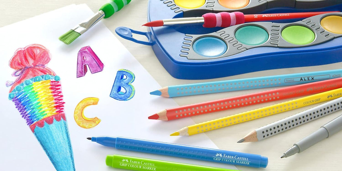 Faber-Castell 280921 Jumbo Grip Pack of 8 with Pencil and Name Field Pen, Single, 10-teiliges Set
