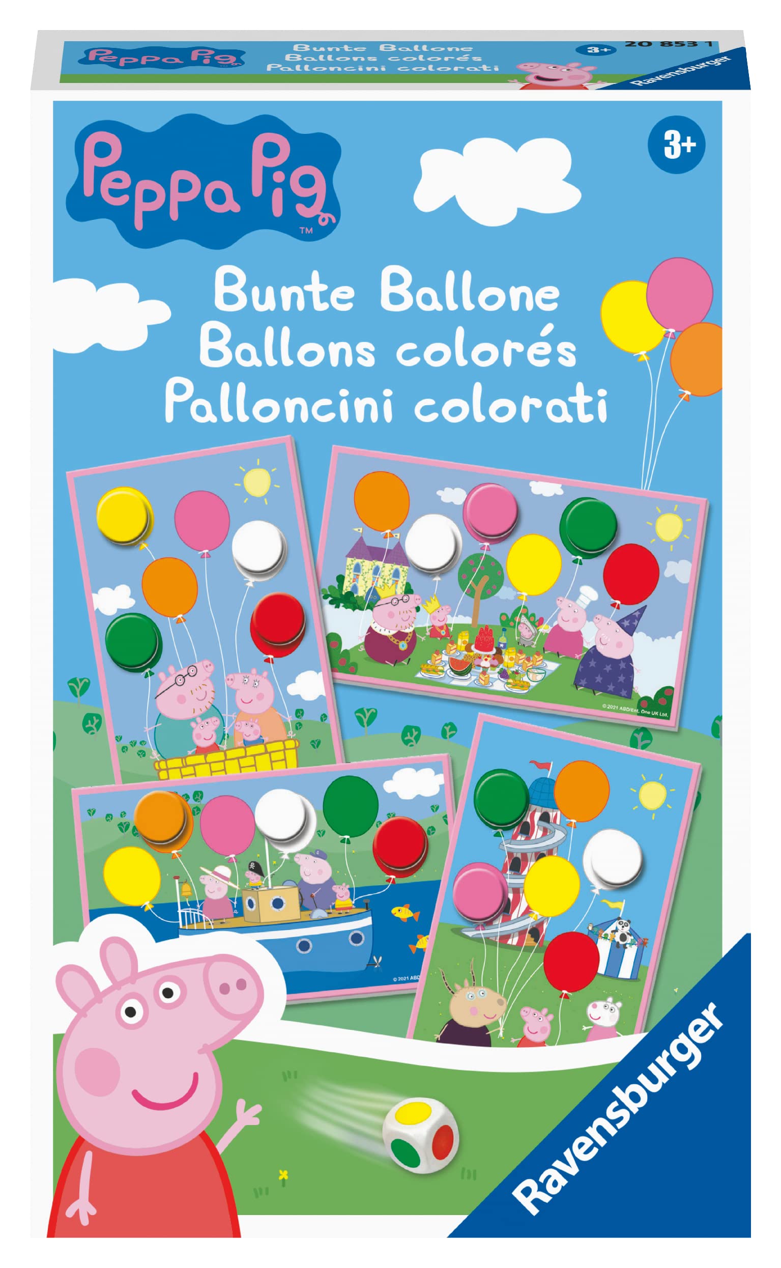Ravensburger Gift Game - 20853 - Peppa Pig Colourful Balloons - Funny Colour Dice Game for Children from 3 Years Classic