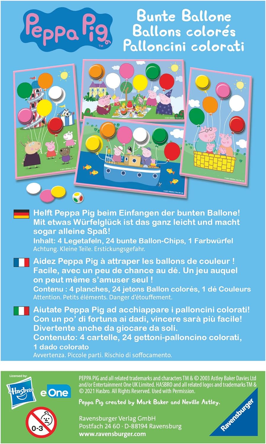 Ravensburger Gift Game - 20853 - Peppa Pig Colourful Balloons - Funny Colour Dice Game for Children from 3 Years Classic