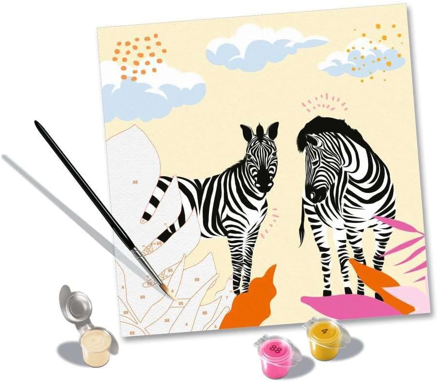 Ravensburger - CreArt Cebra, Kit para Pintar por Números, Contiene una Tabla Preimpresa 20x20 cm, Pincel, Colores y Accesorios, Juego Creativo Relajante para Adultos 14+ Años