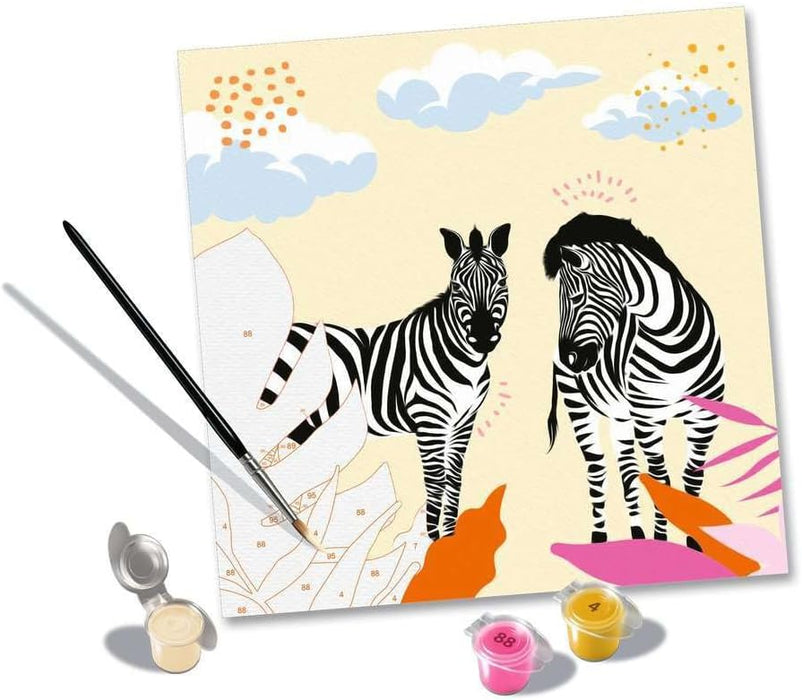 Ravensburger - CreArt Cebra, Kit para Pintar por Números, Contiene una Tabla Preimpresa 20x20 cm, Pincel, Colores y Accesorios, Juego Creativo Relajante para Adultos 14+ Años
