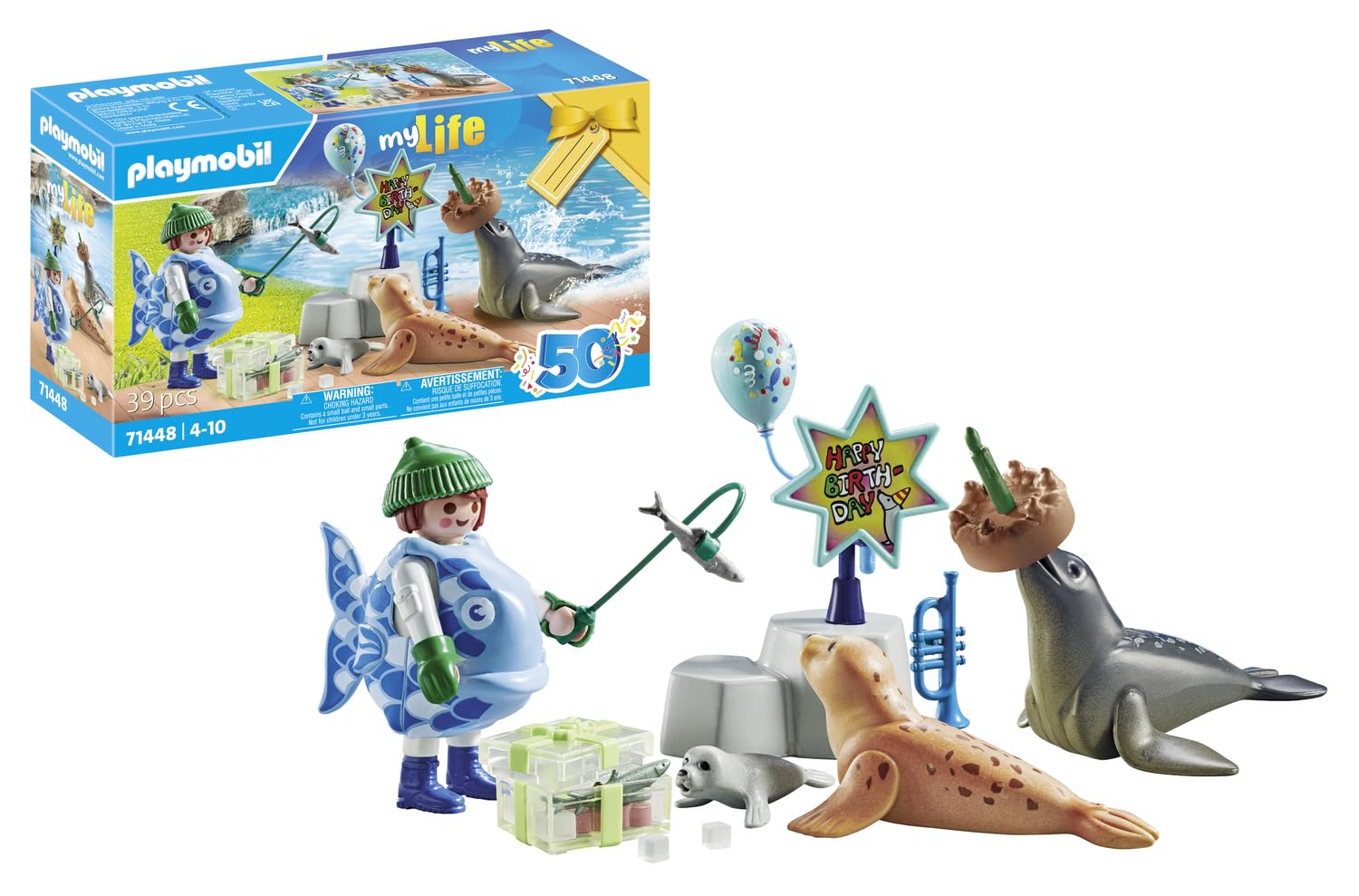 Playmobil 71448 My Life: Keeper with Animals, birthday party with two seals and a baby seal, fun imaginative role-play, artistic play sets suitable for children ages 4+