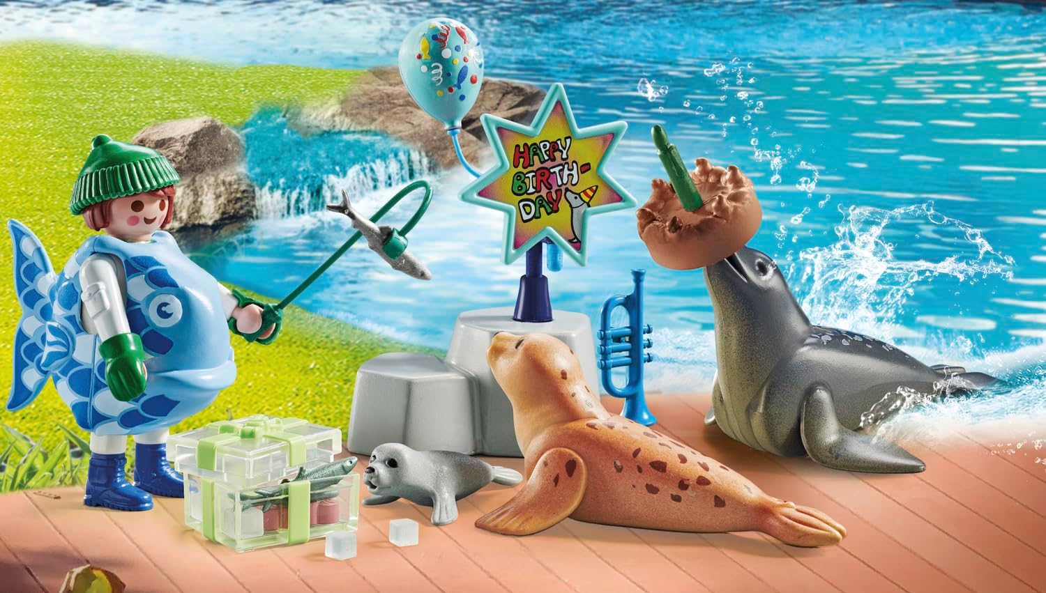Playmobil 71448 My Life: Keeper with Animals, birthday party with two seals and a baby seal, fun imaginative role-play, artistic play sets suitable for children ages 4+