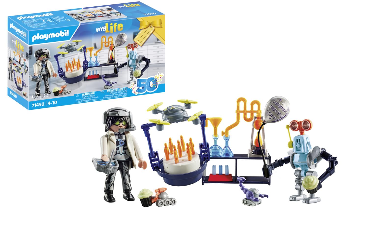 Playmobil 71450 My Life: Researchers with Robots, science-themed party in the lab, including a transport drone and robots, fun imaginative role-play, artistic play sets suitable for children ages 4+