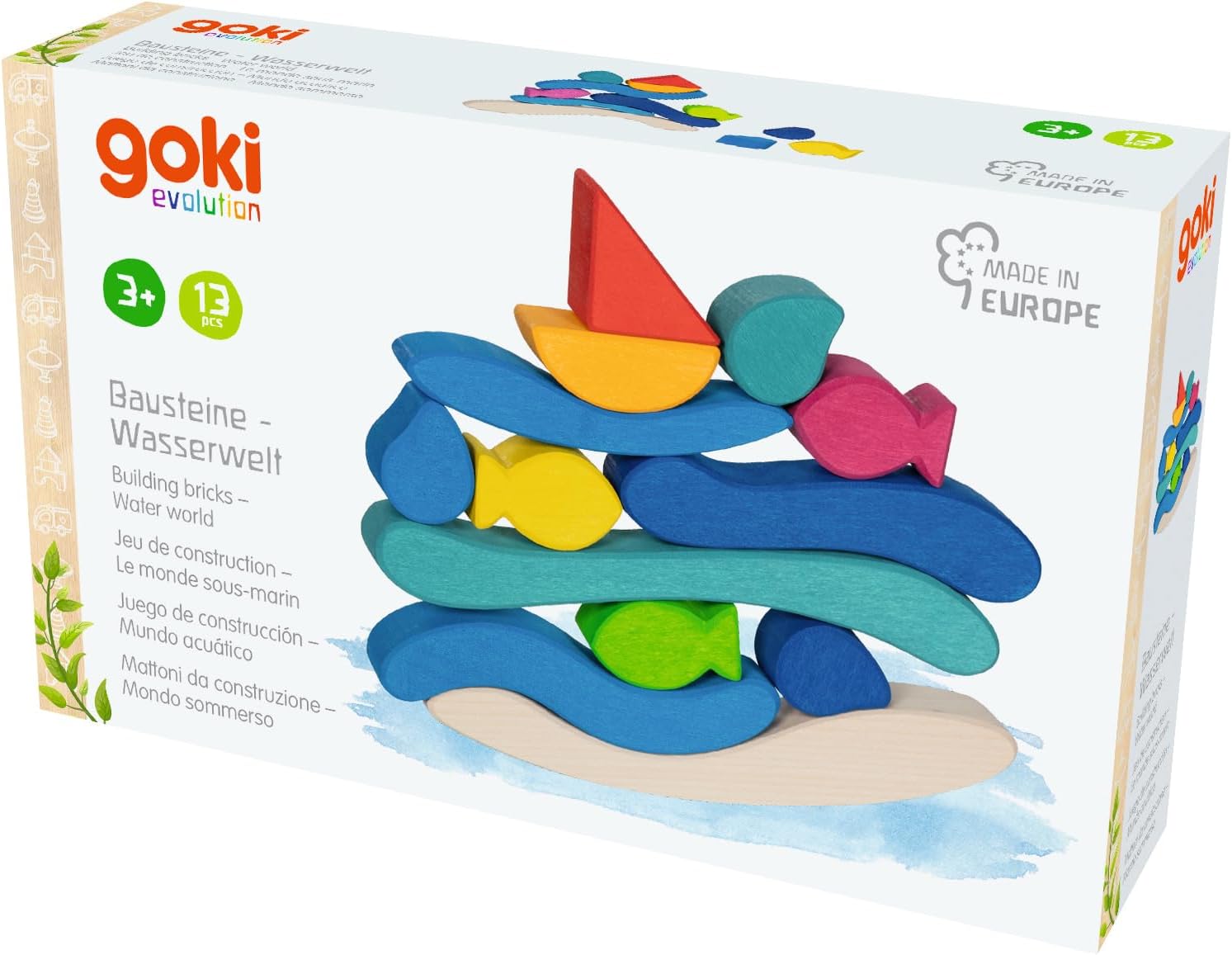 Goki Building Blocks Water World, Traditional Wooden Block Activity for Boys and Girls