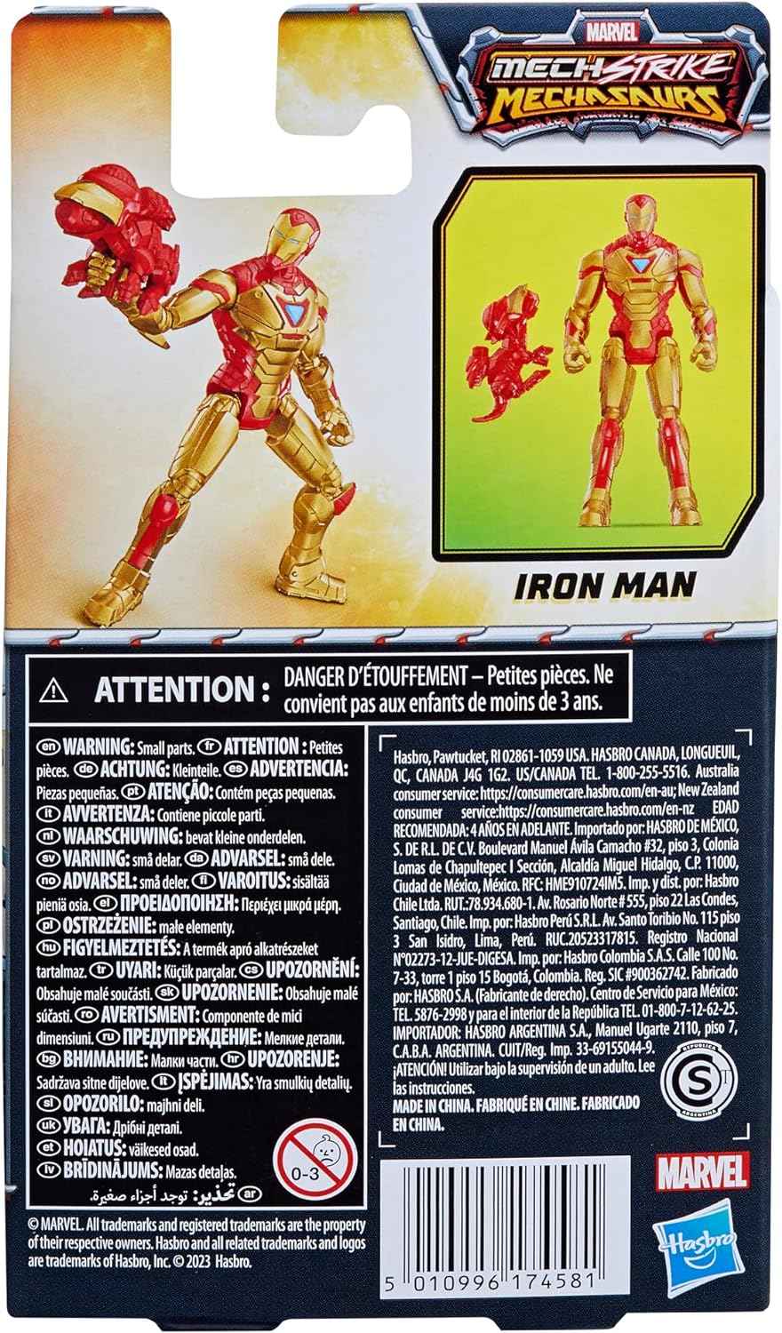 Marvel Mech Strike Mechasaurs Iron Man Action Figure, 4-Inch, with Weapon Accessory, Toys for Kids Ages 4 and Up, Medium
