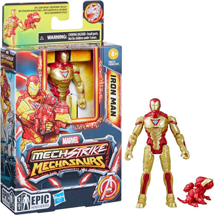Marvel Mech Strike Mechasaurs Iron Man Action Figure, 4-Inch, with Weapon Accessory, Toys for Kids Ages 4 and Up, Medium