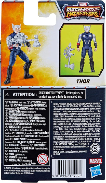 Marvel Mech Strike Mechasaurs, 4-Inch Thor Action Figure with Dino Weapon Accessory, Super Hero Toys for Kids Ages 4 and Up