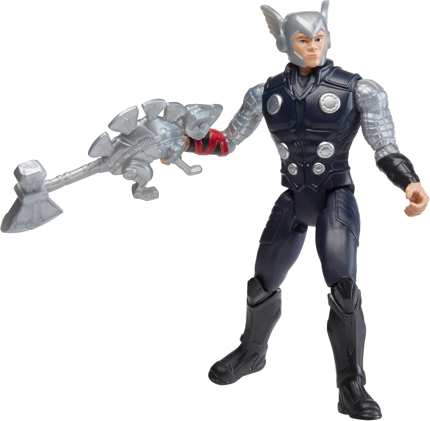 Marvel Mech Strike Mechasaurs, 4-Inch Thor Action Figure with Dino Weapon Accessory, Super Hero Toys for Kids Ages 4 and Up